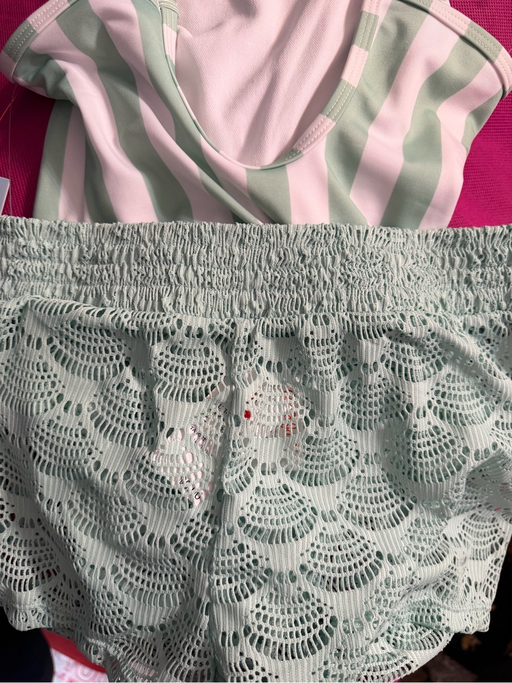 Cat & Jack Mint Green and White Striped Swimsuit with Lemon Accent with shorts - Picture 5 of 8